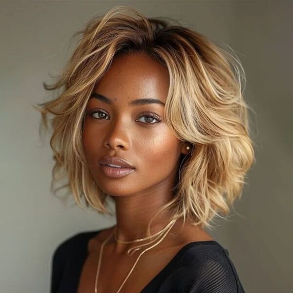Trendy Ombre 613 Blonde Layered Cut Wavy Bob 13x4 Lace Wig