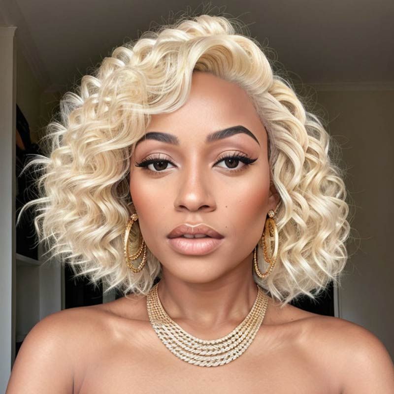 Short Wavy #613 Blonde Lace Front Bob Human Hair Wig