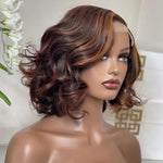 P1B/30 Highlight Short Bob Wavy Lace Human Hair Wig