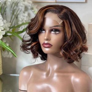 P1B/30 Highlight Short Bob Wavy Lace Human Hair Wig