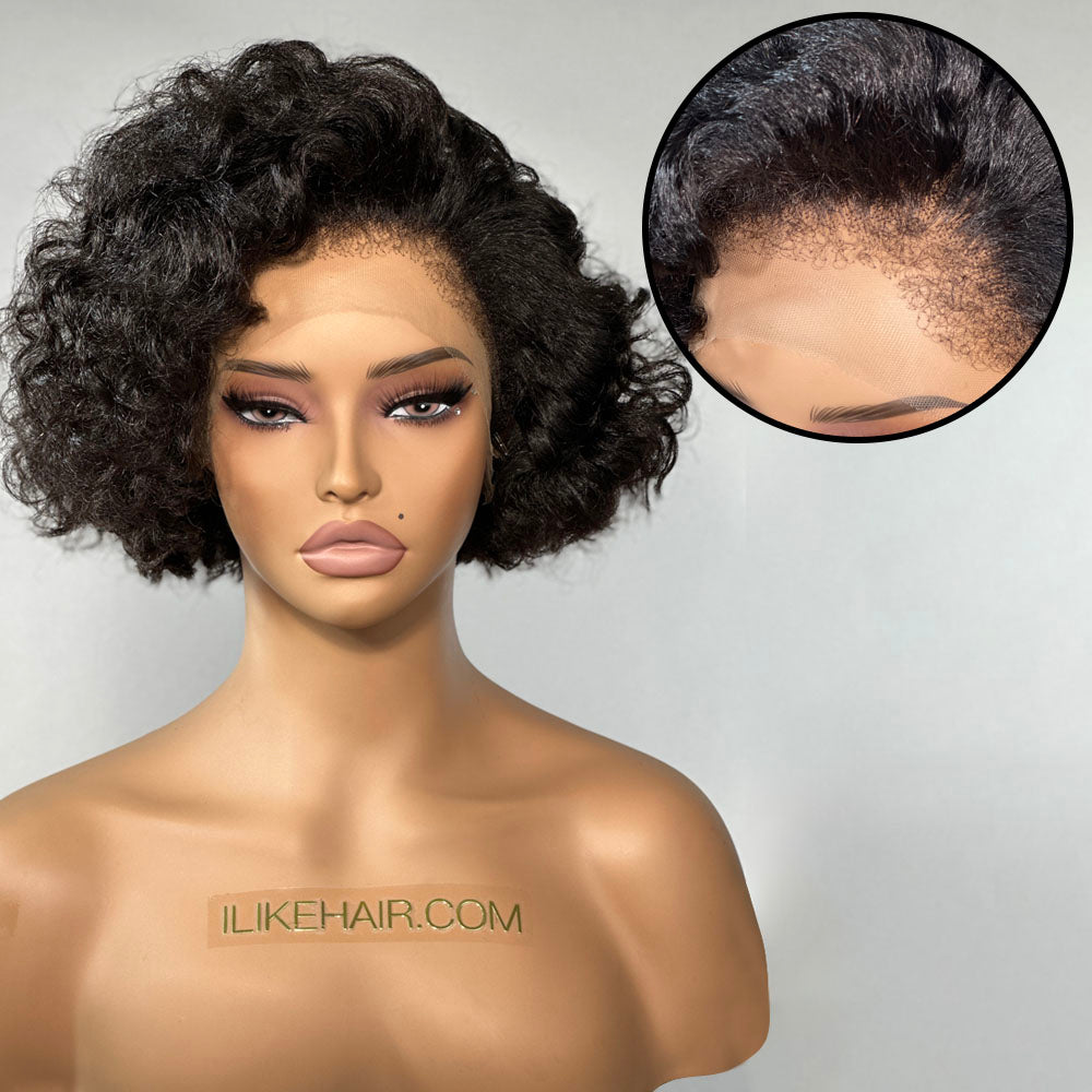 Boss Lady Short Cut Curly Hair 13x4 HD Lace Front Kinky Edges Wig