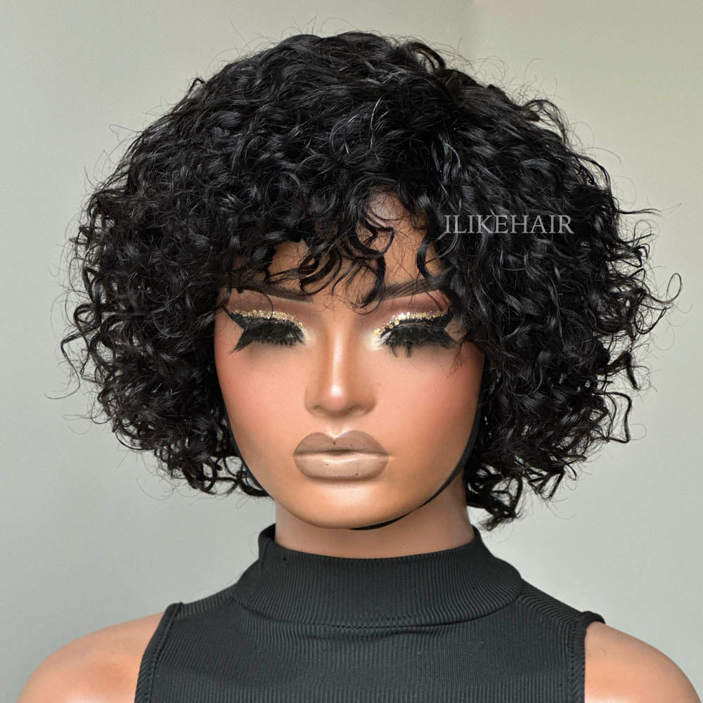 Put on & Go Pixie Cut Curly Bob Glueless Human Hair Wig