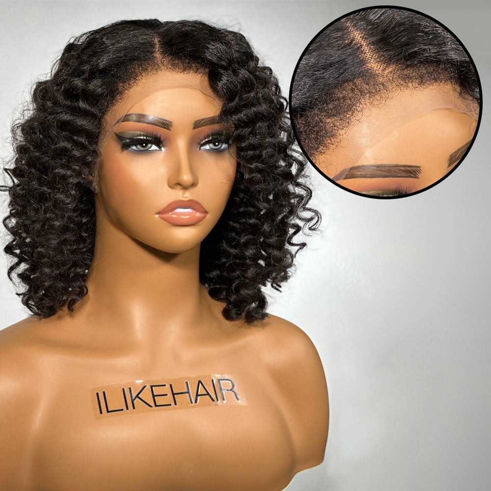 Bouncy Curly Short Cut Hair With 4C Kinky Edges 13x4 HD Lace Front Wig