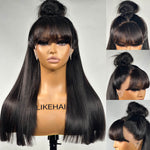 Long Straight Hair With Trendy Bangs 13x4 Lace Front Glueless Wig