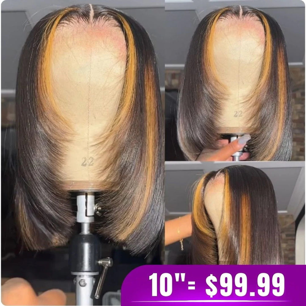 Highlight Honey Layer Cut Straight Short 4x4 Lace Front Bob Wig Glueless Human Hair Wig
