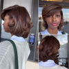 Mocha Kinky Straight  Blowout Layered Bob With Swept bangs