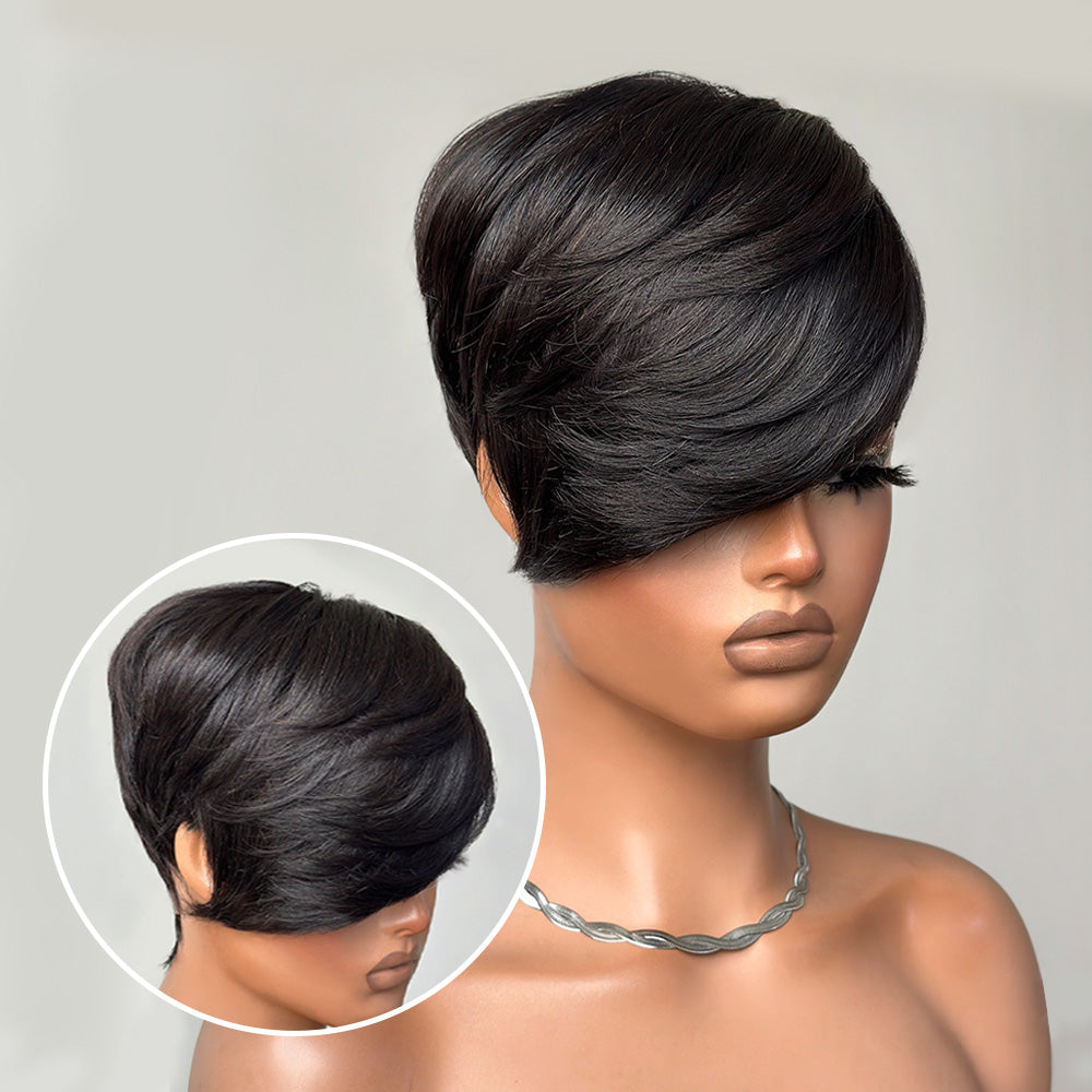 
            
                Load image into Gallery viewer, Long Layered Side Bangs Pixie Cut Human Hair Wig
            
        