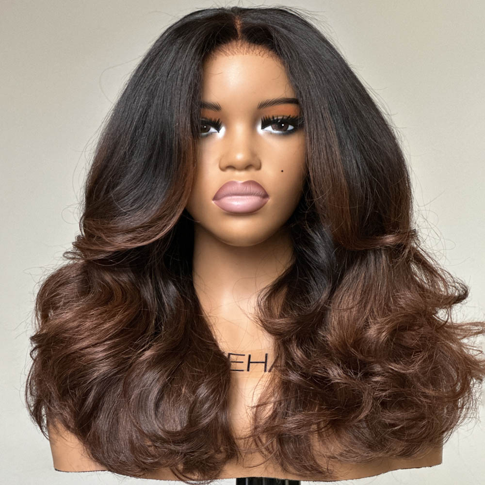
            
                Load image into Gallery viewer, Wear &amp;amp; Go Ombre Brown Layered Wavy Glueless 5x5 Lace Closure Wig
            
        