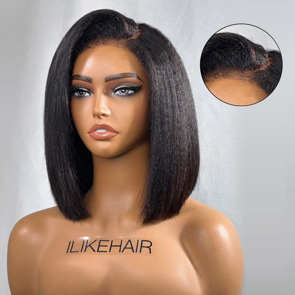 Wear Go 5x5 Kinky Straight 4C Kinky Edges Pre Cut HD Lace Short Bob