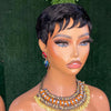 Full Lace Natural Black Short Pixie Cut Hair Wig With Bang