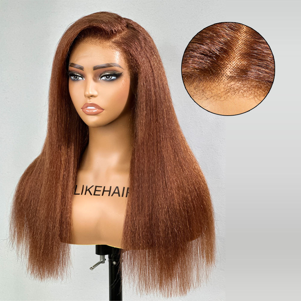 
            
                Load image into Gallery viewer, Reddish Brown Kinky Edges Lace Front Kinky Straight Wig
            
        