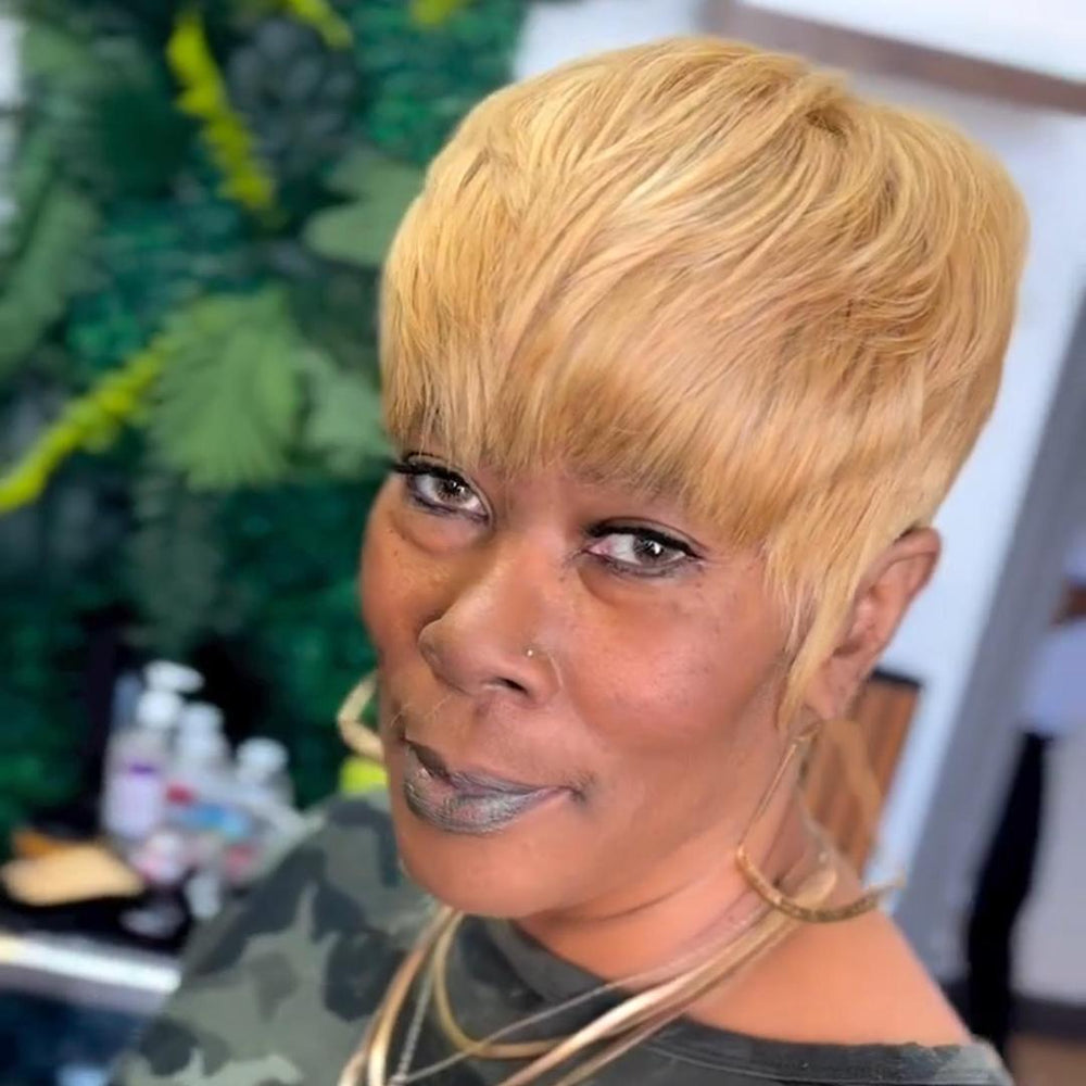 Put on  & Go Layered Cut Blonde Pixie Hair Wig