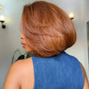 Soft Layered  Brown Orange Human Hair Bob Wig for Daily Wear