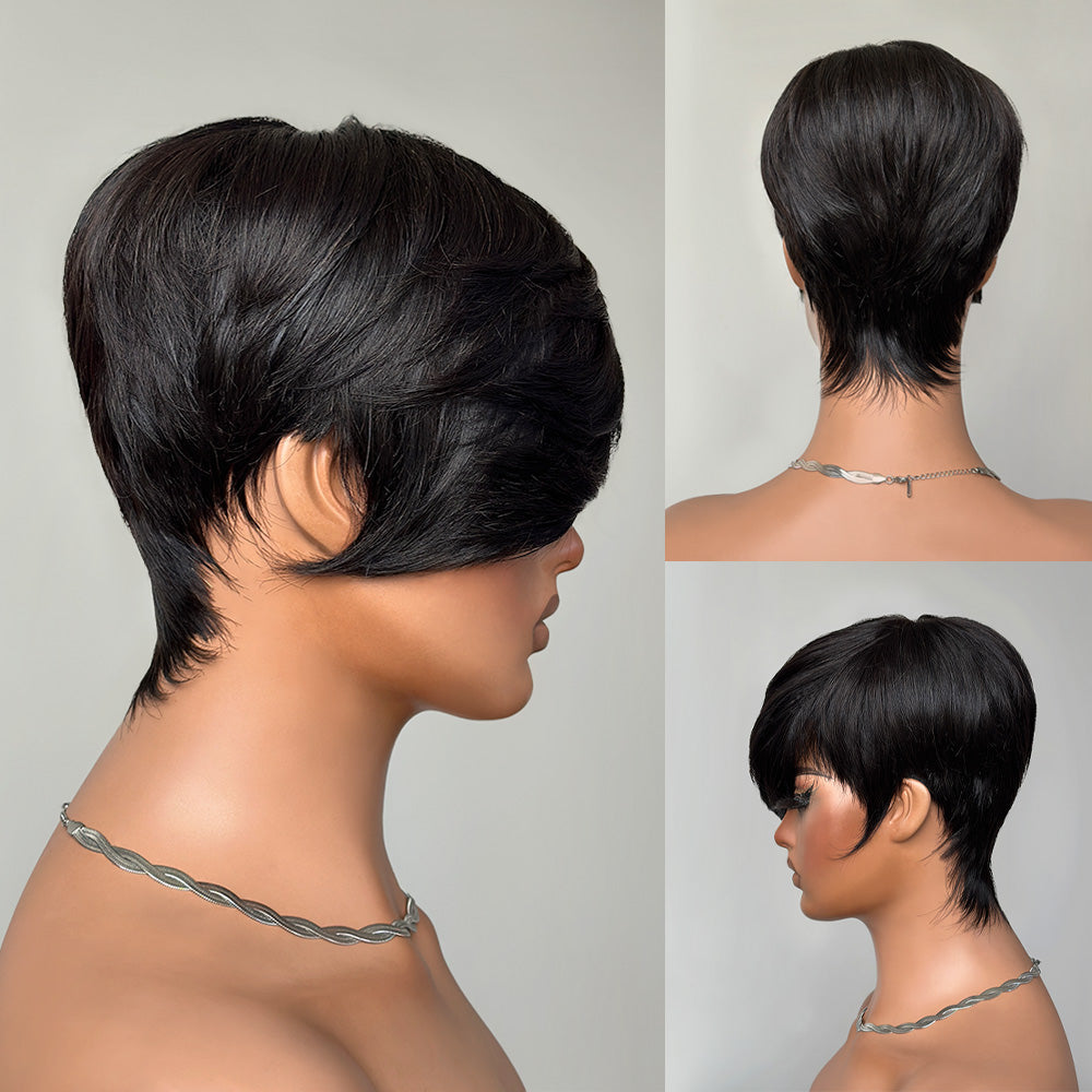 
            
                Load image into Gallery viewer, Long Layered Side Bangs Pixie Cut Human Hair Wig
            
        