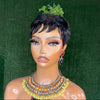 Full Lace Natural Black Short Pixie Cut Hair Wig With Bang