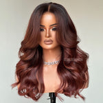 Long Layers Ombre Reddish Brown Body Wave Lace Closure Wig