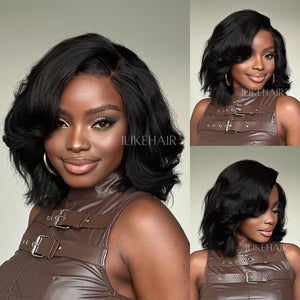 Natural Black Layered Fluffy Bob 5x5 Lace Closure Wig