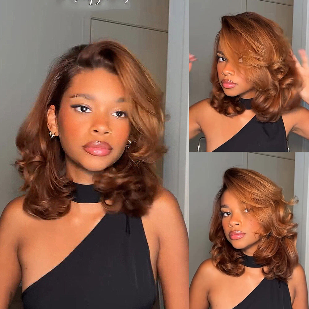 
            
                Load image into Gallery viewer, Luxurious Layered Short Ombre Light Brown Glueless 5x5 Lace Closure Wig
            
        