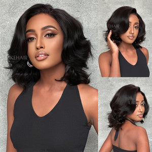 Natural Black Layered Fluffy Bob 5x5 Lace Closure Wig