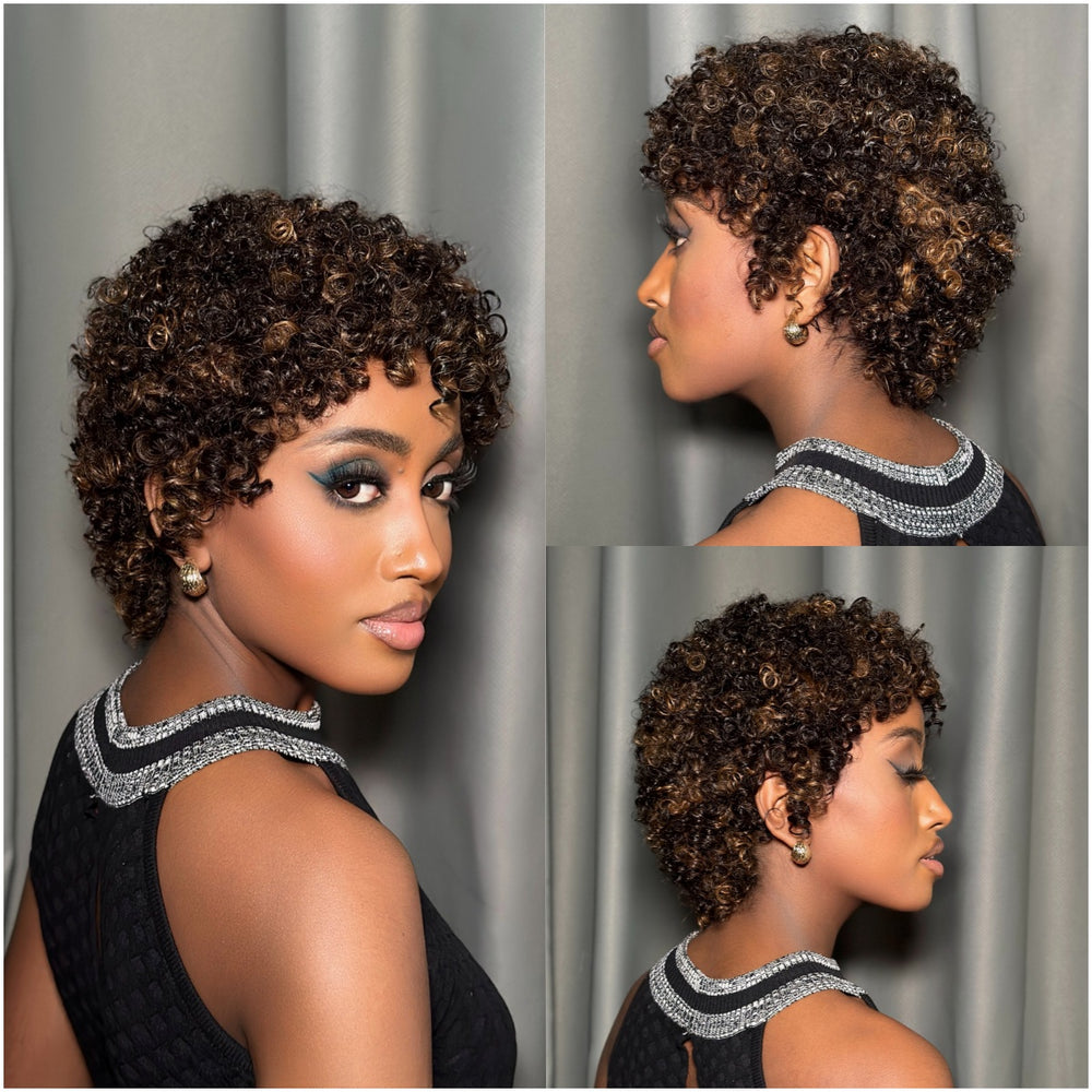 Put on & Go Highlight P2/27 Short Afro Curly Wig With Bangs