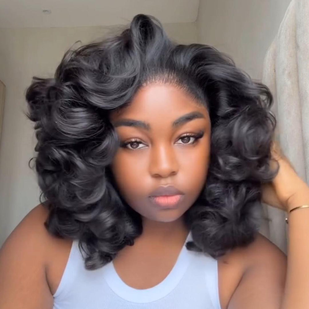 Natural Black Bouncy Loose Curly 13×4 Lace Front Human Hair Wig