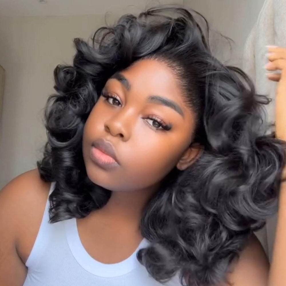Natural Black Bouncy Loose Curly 13×4 Lace Front Human Hair Wig