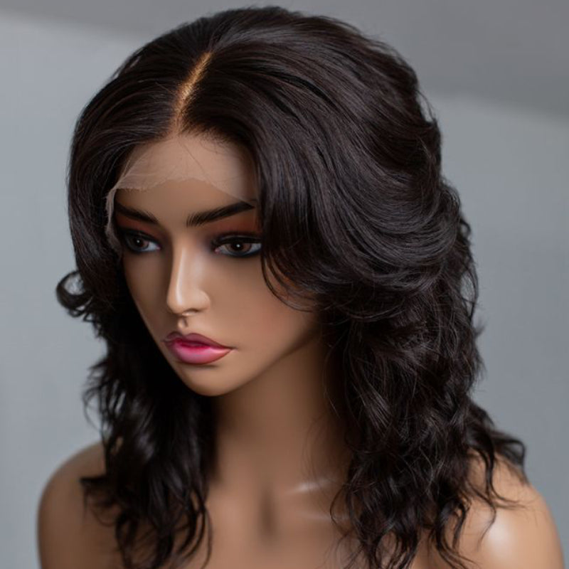 
            
                Load image into Gallery viewer, Mid Length Wavy Wolf Cut With Curtain Bangs Lace Front Wig
            
        