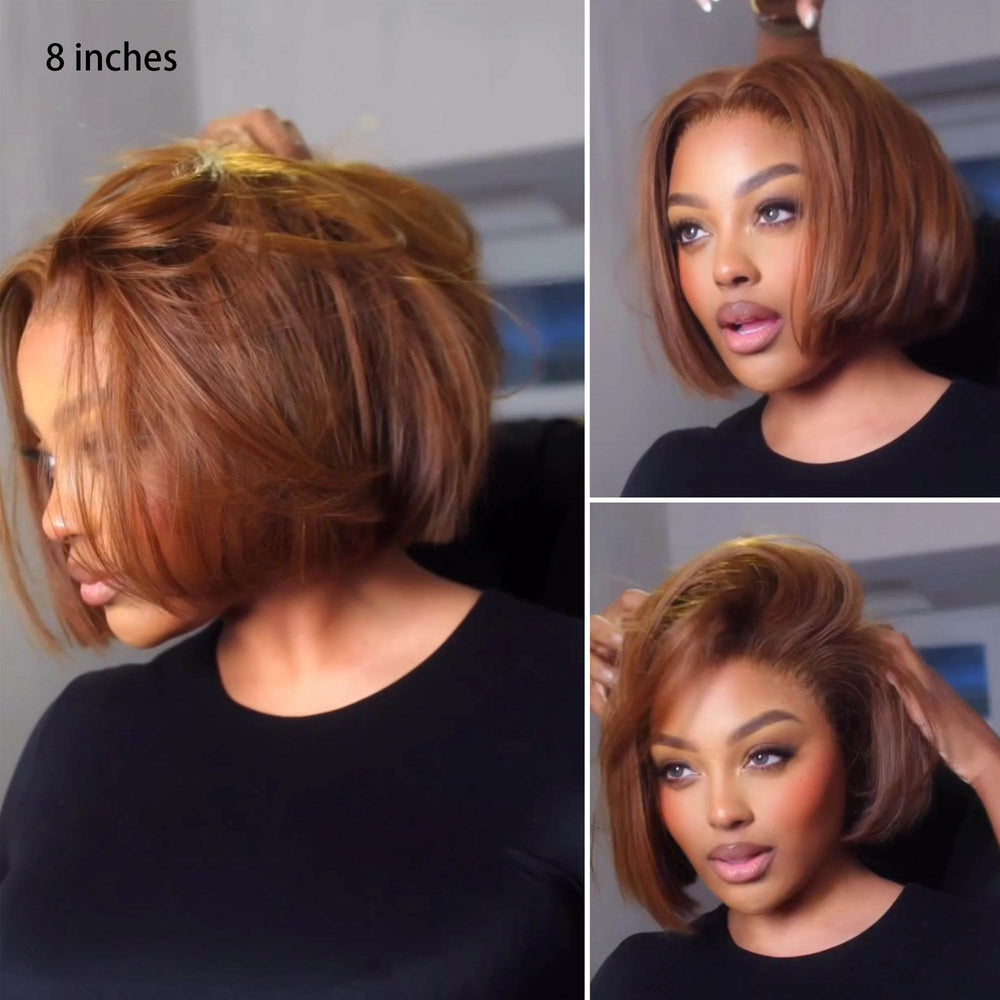Ombre Brown Free Parting Silky Straight Bob Lace Frontal Wig