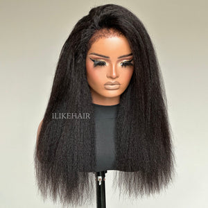 Glueless Hybrid Hairline With Kinky Straight 9x4 Lace Ventilated Wig