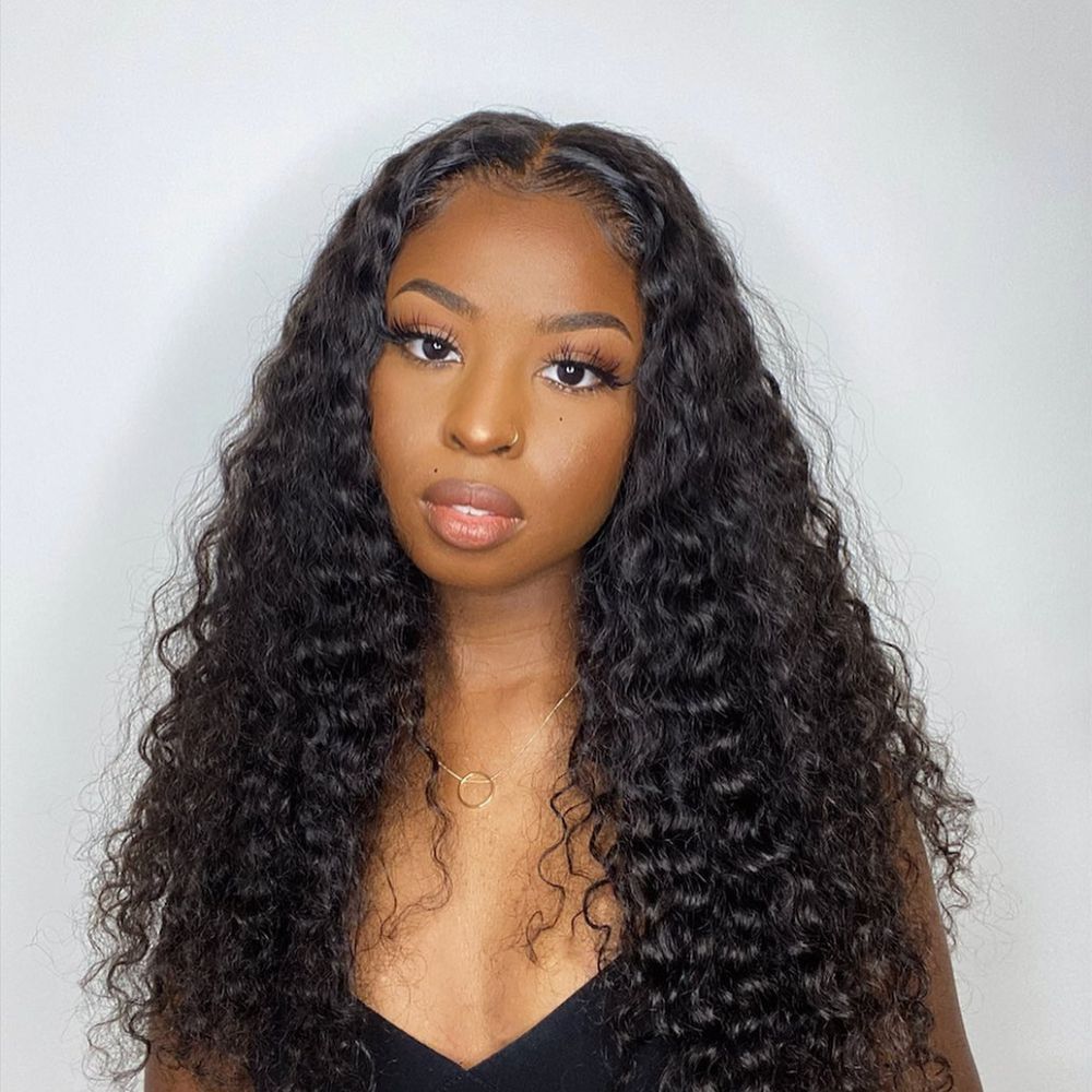 
            
                Load image into Gallery viewer, Natural Black Water Wave Human Hair 13x4 Lace Front Wig
            
        