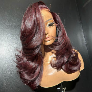 Fall Vibes Burgundy Layered Cut Wavy 13x4 Lace Front Wig