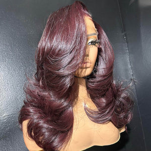 Fall Vibes Burgundy Layered Cut Wavy 13x4 Lace Front Wig