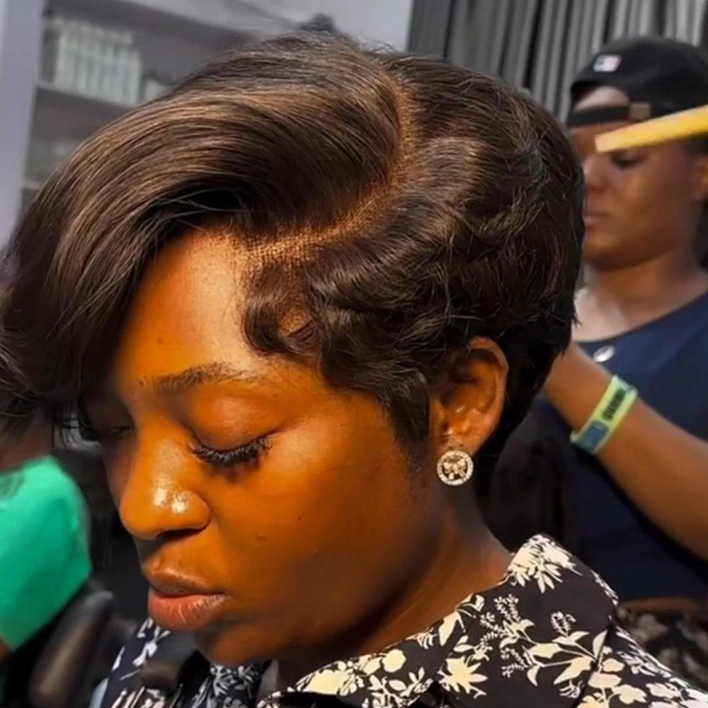 Boss Lady Side Part Layered Pixie Cuts Frontal Lace Wig