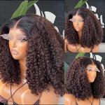 Full Ombre Brown Curly Bob Wig Glueless Human Hair Lace Closure Wigs