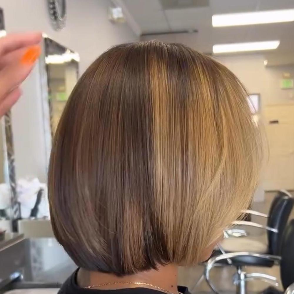 Blonde Highlight With Brown Root Bob Silky Straight Wig