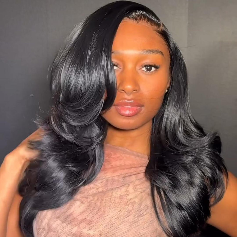 Natural Black Body Wave 13×4 Lace Frontal Human Hair Wig