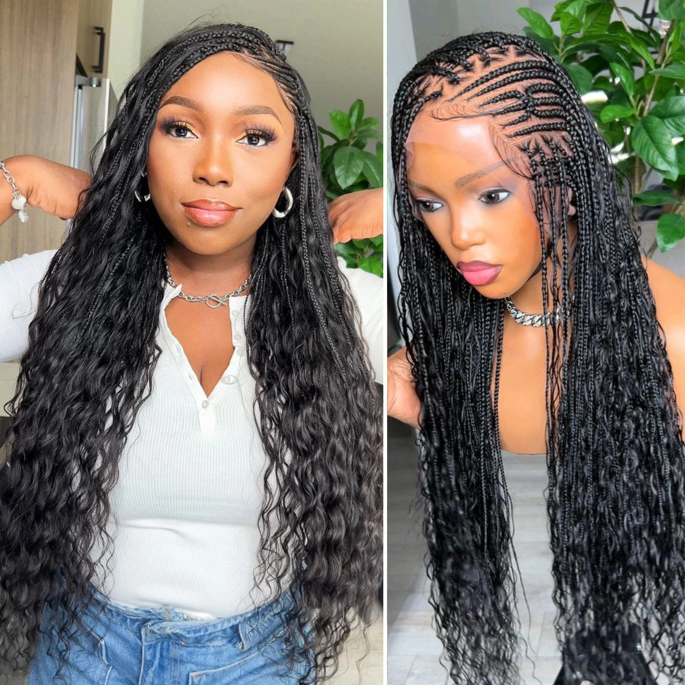 Natural Black Full Lace Braided Cornrows Wig With Baby Hair