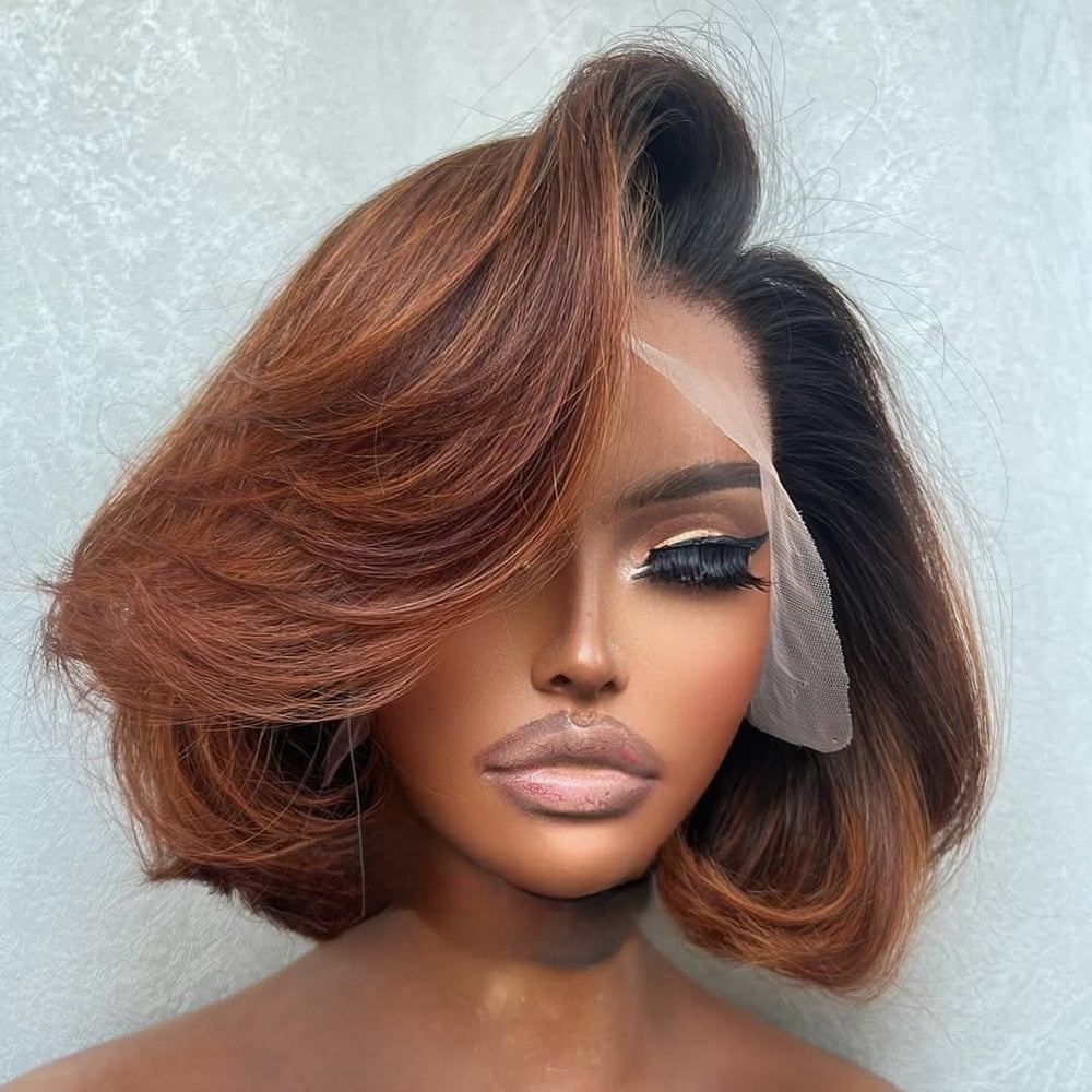 Side Part Ombre Light Brown Blowout Bob 13×4 Lace Frontal Wig