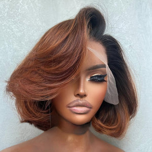 Side Part Ombre Light Brown Blowout Bob 13×4 Lace Frontal Wig