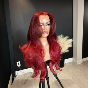 Two-Toned Ombre Cherry Red 13x4 Lace Front Blowout In Wavy Colored Human Hair Wigs