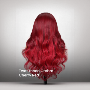 Two-Toned Ombre Cherry Red 13x4 Lace Front Blowout In Wavy Colored Human Hair Wigs