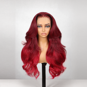 Two-Toned Ombre Cherry Red 13x4 Lace Front Blowout In Wavy Colored Human Hair Wigs