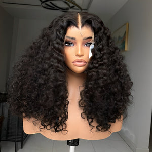 Natural Black Curly 250% density Human Hair Lace Closure Wigs