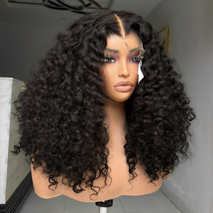 Natural Black Curly 250% density Human Hair Lace Closure Wigs