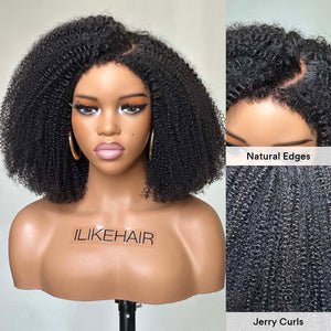 
            
                Load image into Gallery viewer, Wear &amp;amp; Go Jerry Curly With Natural Edges Pre Cut 5x5 Lace Closure Bob Wig
            
        
