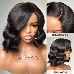 Luxury Side Part Bob With Glam Waves 5x5 Lace Closure Wig
