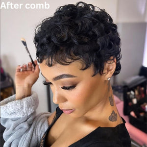 Short Pixie Cut Finger Wave Human Hair 13x4 Lace Front Wig