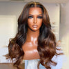 Rich Honey Brown Ombre with Long Layered Curtain Bangs Lace Wig
