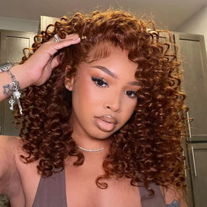 Put On ＆ Go Chocolate Reddish Brown Glueless Bouncy Curly 13x4 Lace Front Wig