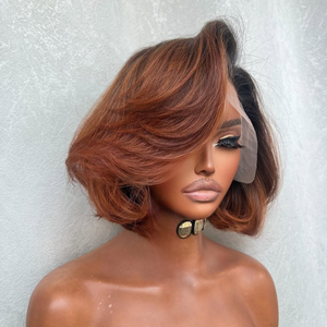 Side Part Ombre Light Brown Blowout Bob 13×4 Lace Frontal Wig